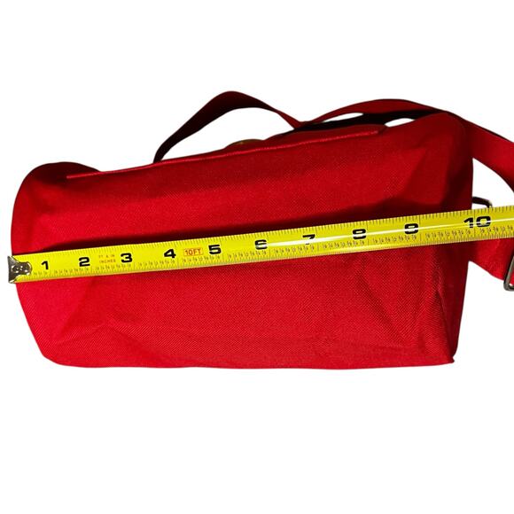 Vintage Red Canvas Shoulder Bag Wooden Button Accent Adjustable Strap Purse - Picture 6 of 7